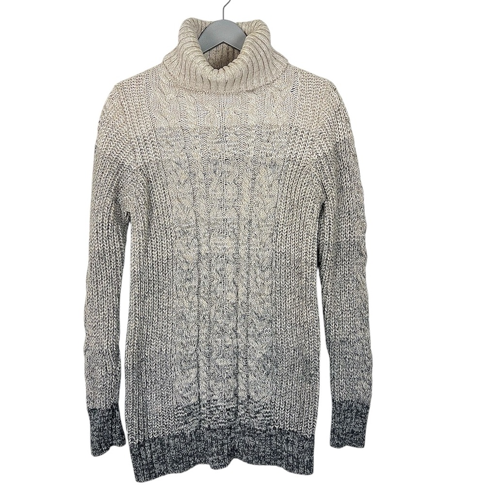 Gap Neutral Cable-Knit Turtleneck Tunic‎ Sweater Marled Beige Gray Large Tall